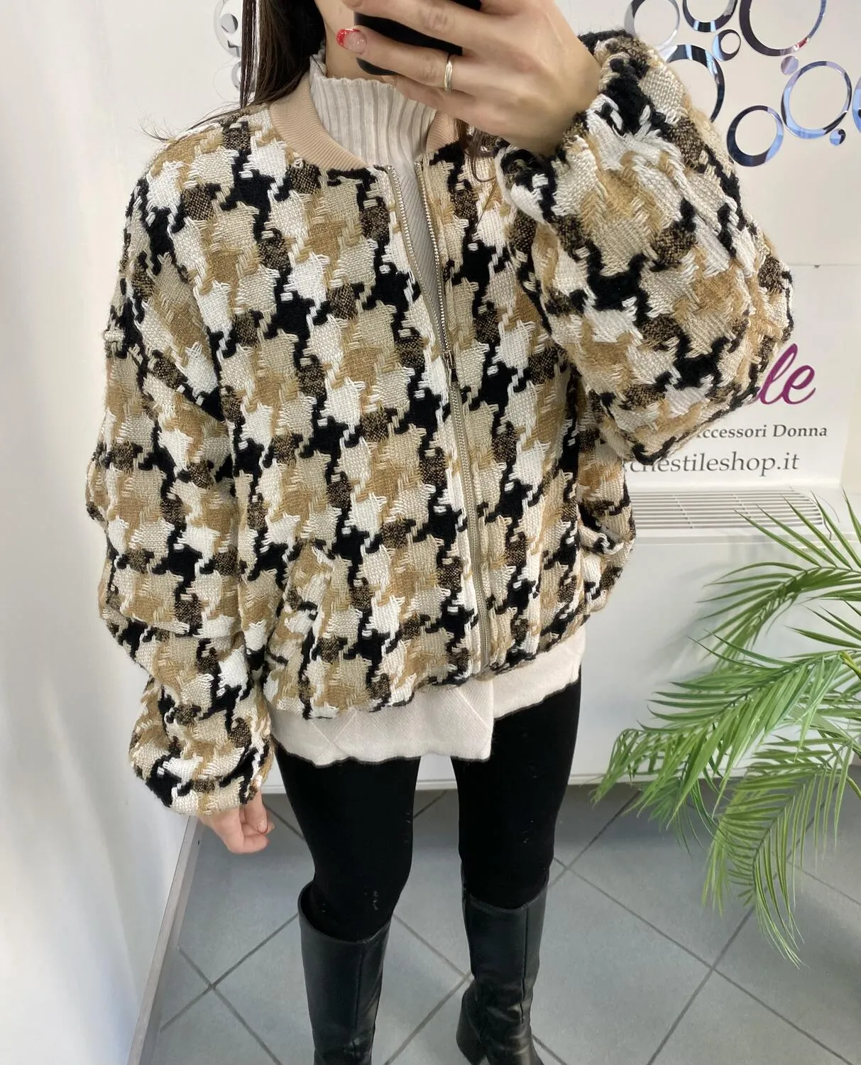Bomber misto lana pied de poule