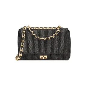 Borsa a tracolla in rafia nera