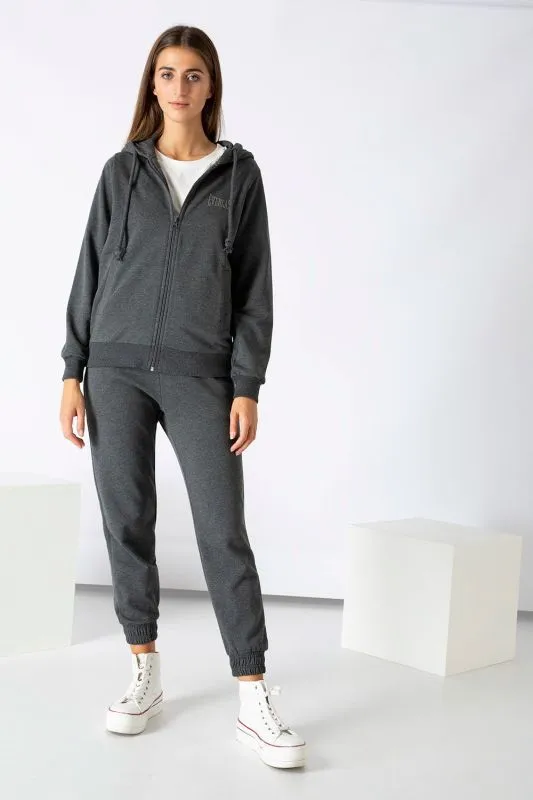 EVERLAST TUTA DONNA Dark Grey Melange in felpa invernale stretch con cappuccio e zip lunga
