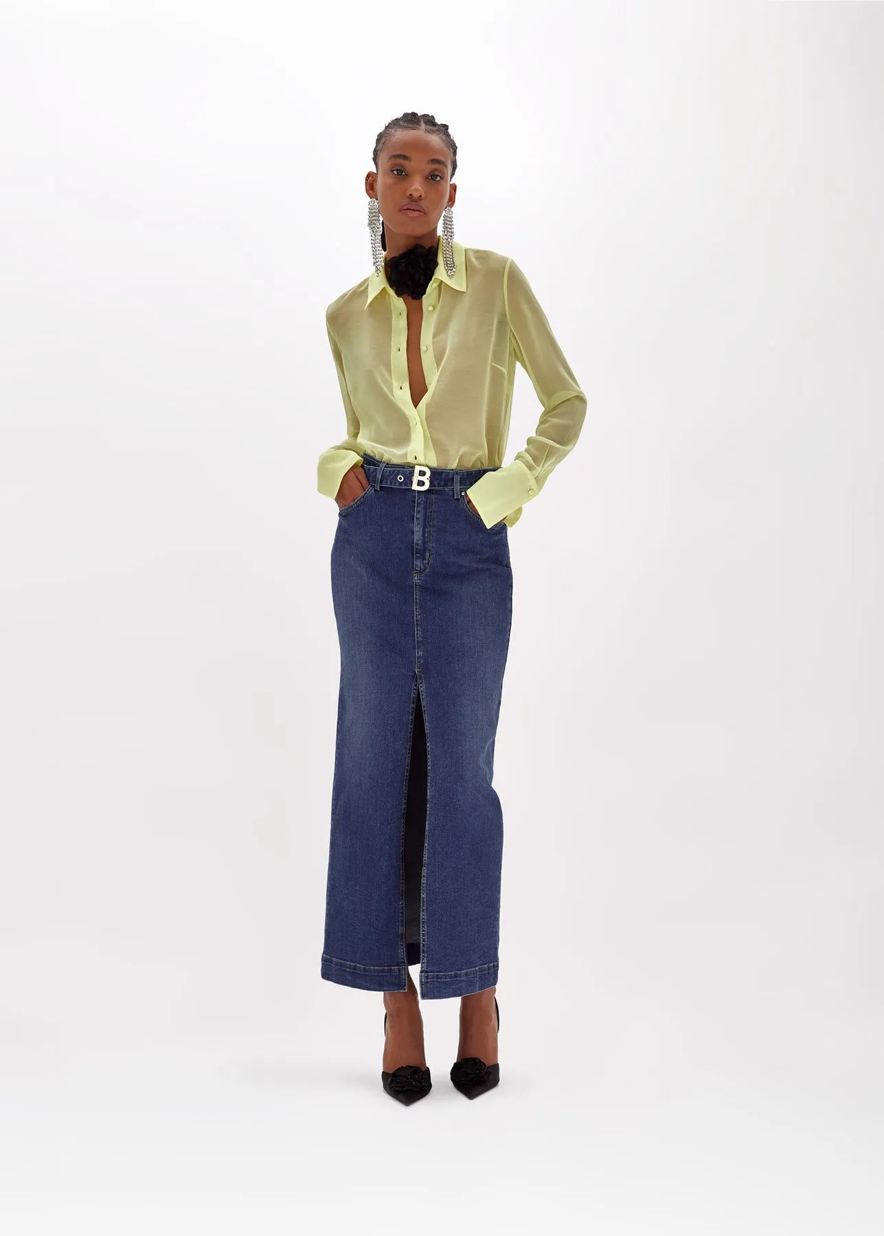 Gonna lunga in denim stretch blugirl
