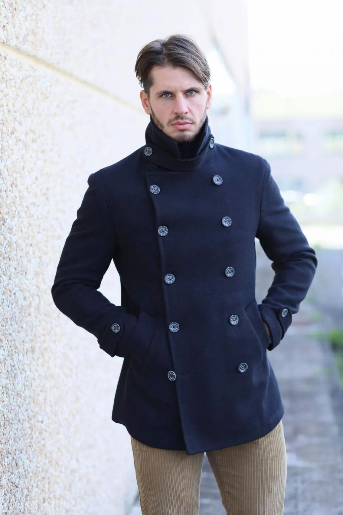 Peacoat cappotto giaccone moda slim fit falko rosso