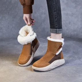 Stivali da neve con pelo casual in pelle retrò da donna