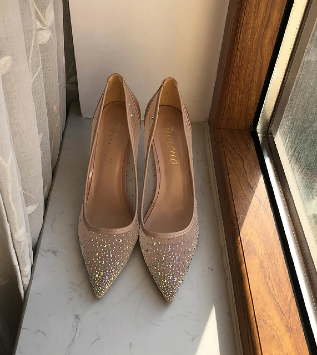 Tikicup Nude Back Donna Garza Trasparente Punta a punta Tacco alto Scarpe da sposa da sposa 8cm 10cm 12cm Glitter Summer Stilett